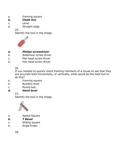 Hand Tool Identification Answer Key | PDF | Hammer | Drywall