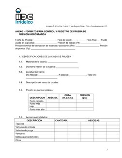 Irridelco S.A.S • Cra 7a Km 17 Via Bogotá Chía • Chía • Cundinamarca • CO 
 
 
7 
ANEXO – FORMATO PARA