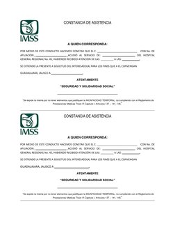 CONSTANCIA DE ASISTENCIA 
 
 
 
A QUIEN CORRESPONDA: 
POR MEDIO DE ESTE CONDUCTO HACEMOS CONSTAR QUE EL C. __________________