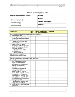 Checklist for Training Process Audit 
Page X of Y 
 
DD/MM/YY 
 
 
 
 
 
 
Checklist for Training Process Audit 
 
Processes