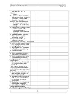 Checklist for Training Process Audit 
Page X of Y 
 
DD/MM/YY 
 
 
 
 
 
 
        has been set?  (N/A to 
Induction