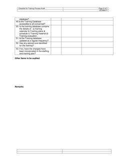 Checklist for Training Process Audit 
Page X of Y 
 
DD/MM/YY 
 
 
 
 
 
 
      database?  
49.Is the Training Database
