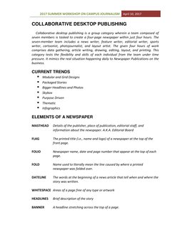 2017 SUMMER WORKSHOP ON CAMPUS JOURNALISM April 10, 2017 
 
COLLABORATIVE DESKTOP PUBLISHING 
 
     Collaborative desktop pu