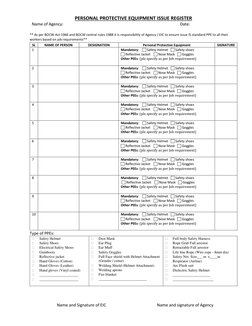 PPE Issue Register Template | PDF | Personal Protective Equipment ...
