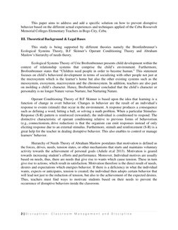 2 | D i s r u p t i o n :  C l a s s r o o m  M a n a g e m e n t  a n d  D i s c i p l i n e   
 
 
This paper aims to addre