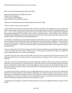 Page 1 of 15 
 
The president delivered the speech in 1 hour and 33 minutes. 
 
 
 
READ: Transcript of President Rodrigo Dut