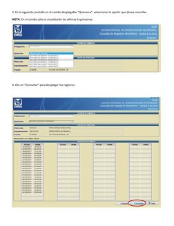 3. En la siguiente pantalla en el combo desplegable “Quincena”, seleccionar la opción que desea consultar 
NOTA: En el combo