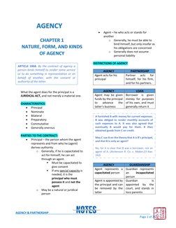 AGENCY & PARTNERSHIP 
 
 
Page 1 of 25 
AGENCY 
 
CHAPTER 1 
NATURE, FORM, AND KINDS 
OF AGENCY 
 
 
 
 
 
 
 
 
What the
