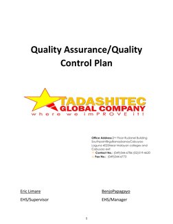 1 
 
 
 
 
Quality Assurance/Quality 
Control Plan 
 
 
 
 
Office Address:2nd Floor Rudanel Building