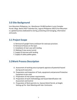 5 
 
 
 
 
 
3.0 Site Background 
Iron Mountain Philippines, Inc. Warehouse 2 & 8B Southern Luzon Complex  
Purok 3 Brgy. Bat