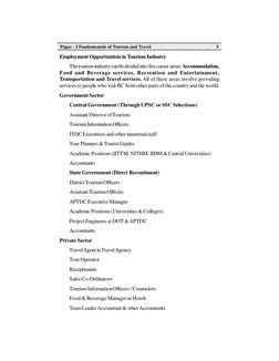 Paper - I Fundamentals of Tourism and Travel
5
Employment Opportuniteis in Tourism Industry
The tourism industry can be divi