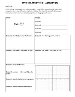 RATIONAL FUNCTIONS – ACTIVITY (A) 
OBJECTIVE: 
In this activity, students will work cooperatively in a group of four persons