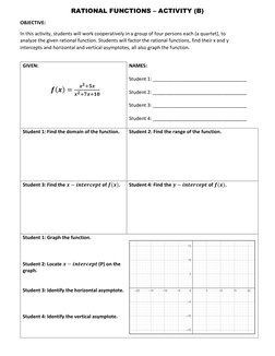 RATIONAL FUNCTIONS – ACTIVITY (B) 
OBJECTIVE: 
In this activity, students will work cooperatively in a group of four persons