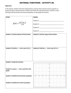 RATIONAL FUNCTIONS – ACTIVITY (D) 
OBJECTIVE: 
In this activity, students will work cooperatively in a group of four persons