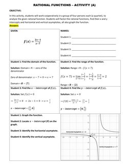 RATIONAL FUNCTIONS – ACTIVITY (A) 
OBJECTIVE: 
In this activity, students will work cooperatively in a group of four persons