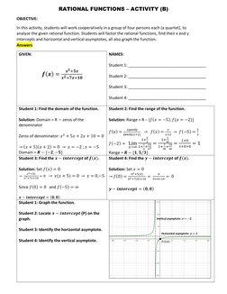 RATIONAL FUNCTIONS – ACTIVITY (B) 
OBJECTIVE: 
In this activity, students will work cooperatively in a group of four persons
