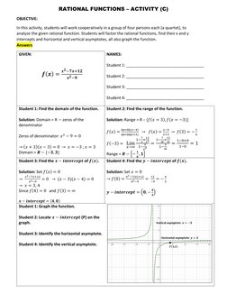 RATIONAL FUNCTIONS – ACTIVITY (C) 
OBJECTIVE: 
In this activity, students will work cooperatively in a group of four persons