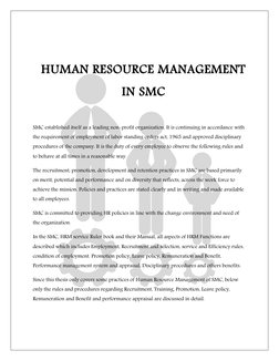 HUMAN RESOURCE MANAGEMENT
IN SMC
SMC established itself as a leading non-profit organization. It is continuing in accordance