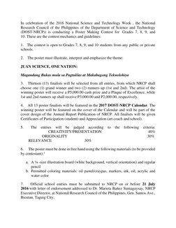 In celebration of the 2016 National Science and Technology Week , the National 
Research Council of the Philippines of the De
