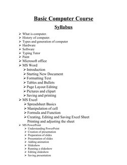 Basic Computer Course Syllabus Overview | PDF