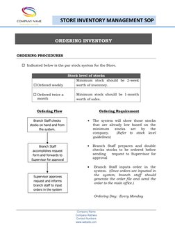 Company Name 
Company Address 
Contact Numbers 
www.website.com 
STORE INVENTORY MANAGEMENT SOP 
 
ORDERING INVENTORY