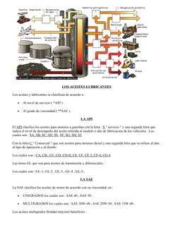 LOS ACEITES LUBRICANTES
Los aceites y lubricantes se clasifican de acuerdo a :
•
Al nivel de servicio ( *API )
•
Al grado de