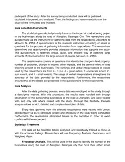 participant of the study. After the survey being conducted, data will be gathered, 
tabulated, interpreted, and analyzed. The