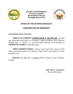 Republic of the Philippines 
Province of Isabela 
Municipality of Burgos 
Barangay Bacnor East 
 
 
OFFICE OF THE PUNONG BA