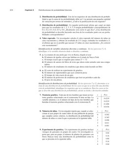 210
Capítulo 5
Distribuciones de probabilidad discreta
2. Distribución de probabilidad. Uno de los requisitos de una distribu