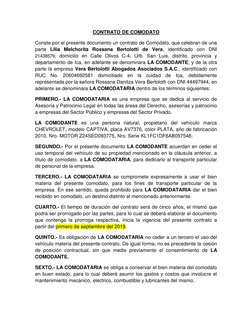 CONTRATO DE COMODATO 
Conste por el presente documento un contrato de Comodato, que celebran de una 
parte Lilia Melchorita R