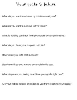 What do you want to achieve by this time next year? 
What do you want to achieve in five years? 
What is holding you back fro