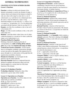 GENERAL MATHEMATICS 
CHAPTER 1:FUNCTIONS &THEIR GRAPHS 
Lesson 1: Functions 
Function- a relation in which each element of th