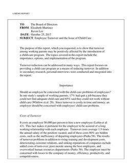 A MEMO REPORT 
 
 
TO: 
The Board of Directors 
FROM: Elizabeth Martinez 
Kevin Lee 
 DATE: October 25, 2017 
SUBJECT: Empl