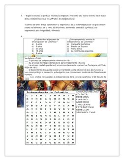 3. ° Según la lectura a que hace referencia empezar a reescribir una nueva historia en el marco 
de la conmemoración de los