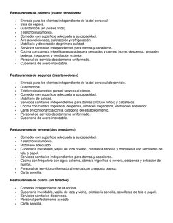 Restaurantes de primera (cuatro tenedores) 
 
Entrada para los clientes independiente de la del personal. 
 
Sala de espera