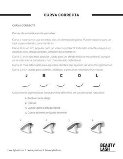 beautylash.mx  I  beautylash.es  I  beautylash.co
1.
CURVA CORRECTA
Curvas de extensiones de pestañas
Curva J: rara vez se us