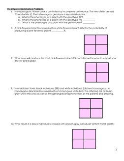 2 
 
Incomplete Dominance Problems 
6. In snapdragons, flower color is controlled by incomplete dominance. The two alleles ar