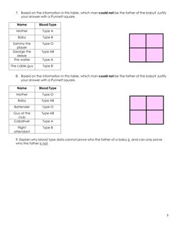 5 
 
7. Based on the information in this table, which man could not be the father of the baby? Justify 
your answer with a Pu