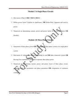 Basic Electrical Engineering (18ELE13/23) 
 
Asst. Prof. Chaitanya K J, Dept. of ECE, JCER, Belagavi.  
Page 2 
 
Module 2