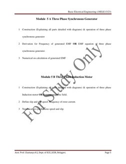 Basic Electrical Engineering (18ELE13/23) 
 
Asst. Prof. Chaitanya K J, Dept. of ECE, JCER, Belagavi.  
Page 5 
 
Module  5