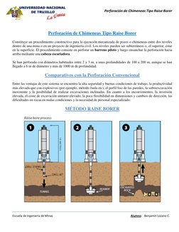 Perforación de Chimeneas Tipo Raise Borer 
 
Escuela de Ingeniería de Minas