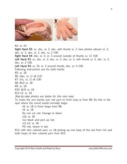 9 
 
Copyright 2015 Mary Smith and Made by Mary  
maryabbie986.etsy.com 
 
 
 
 
R2: sc 23 
Right Hand R3: sc, dec, sc 2, dec