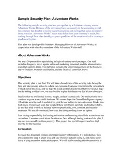 Sample Security Plan: Adventure Works
The following sample security plan was put together by a fictitious company named 
Adve