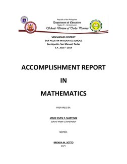 SAN MANUEL DISTRICT 
SAN AGUSTIN INTEGRATED SCHOOL 
San Agustin, San Manuel, Tarlac 
S.Y. 2018 – 2019 
 
 
ACCOMPLISHMENT R