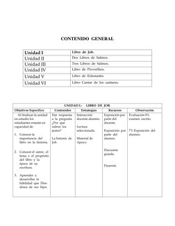 CONTENIDO  GENERAL 
 
Unidad I 
Libro  de  Job.                                
Unidad II 
Dos  Libros  de  Salmos.