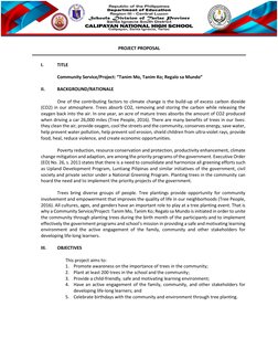 PROJECT PROPOSAL 
 
I. 
TITLE 
 
Community Service/Project: “Tanim Mo, Tanim Ko; Regalo sa Mundo” 
 
II. 
BACKGROUND/RATI