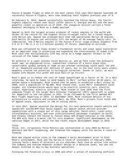 Falcon 9 maiden flight in 2010.In the most recent full year—2017—SpaceX launched 18
successful Falcon 9 flights, more than do