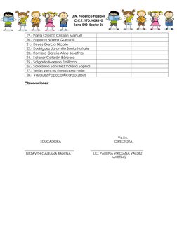 J.N. Federico Froebel 
C.C.T. 17DJN04390 
Zona 040  Sector 06 
 
BIRZAVITH GALEANA BAHENA 
19.- Parra Orosco Cristian Manue
