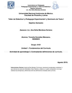 Licenciatura en Pedagogía 
Pedagogía Experimental I y Taller de Didáctica I 
Séptimo Semestre 
Lic. Ana Delia Mendoza Soriano