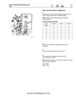 Volvo Trucks North America, Inc.
Date
Group
No.
Page
TSI
7.2004
214
020
5(9)
Valve and Unit injector, adjustment
3
W2004460
L